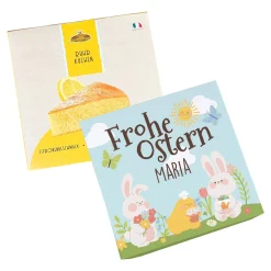 Personalisierter Osterkuchen mit Name in Geschenkbox - Frohe Ostern | Zitrone, Vanille oder Schoko