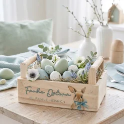 Personalisierter Pflanzkorb zu Ostern aus Holz | Geschenkkorb mit Hasenmotiv | Holzkiste in 3 Varianten