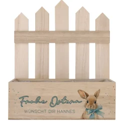 Personalisierter Pflanzkorb zu Ostern aus Holz | Geschenkkorb mit Hasenmotiv | Holzkiste in 3 Varianten