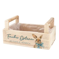 Personalisierter Pflanzkorb zu Ostern aus Holz | Geschenkkorb mit Hasenmotiv | Holzkiste in 3 Varianten