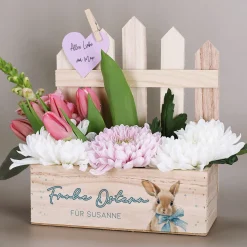 Personalisierter Pflanzkorb zu Ostern aus Holz | Geschenkkorb mit Hasenmotiv | Holzkiste in 3 Varianten