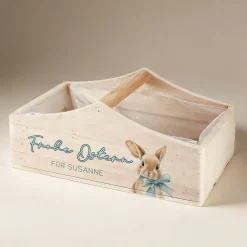 Personalisierter Pflanzkorb zu Ostern aus Holz | Geschenkkorb mit Hasenmotiv | Holzkiste in 3 Varianten
