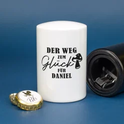 Personalisierter Push-Up Flaschenöffner 'Der Weg zum Glück' mit Name | Geschenk für Männer & Vatertag