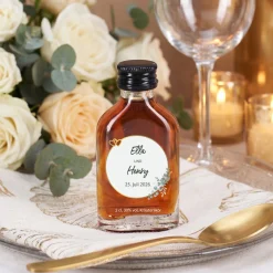 Personalisierter Schnaps zur Hochzeit als Gastgeschenk | 20 ml Fruchtlikör oder Kräuterlikör