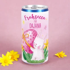 Personalisierter Secco 'Frohsecco für' mit Name zu Ostern | 200 ml Perlwein im Aquarell-Hasen-Design