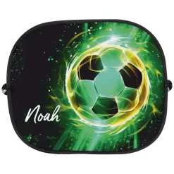 Personalisierter Sonnenschutz mit modernen Fußball-Motiv für das Autofenster