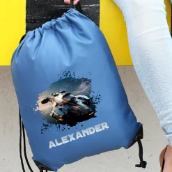 Personalisierter Sportbeutel für Kinder mit Name | Turnbeutel mit Raumschiff Motiv