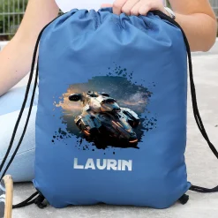 Personalisierter Sportbeutel für Kinder mit Name | Turnbeutel mit Raumschiff Motiv