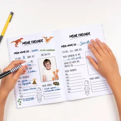 Personalisierter Stickerbogen mit Dino-Motiven & 10 Fotos | Aufkleber für Schule, Kita, Freundebuch