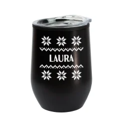 Personalisierter Thermobecher mit Strickmotiv & Name in 2 Farben | Geschenk zu Weihnachten