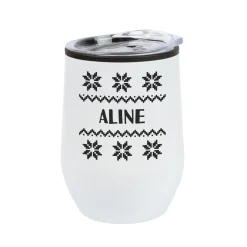 Personalisierter Thermobecher mit Strickmotiv & Name in 2 Farben | Geschenk zu Weihnachten
