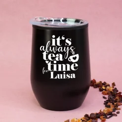Personalisierter Thermobecher 'Tea Time' mit Name in 2 Farben | Geschenk für Frauen & Teeliebhaber