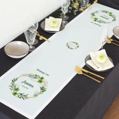 Personalisierter Tischläufer Taufe, Kommunion, Konfirmation oder Firmung mit Blätterkranz & Fischmotiv