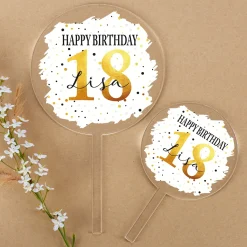 Personalisierter Tortentopper zum Geburtstag mit Name & Alter | Happy Birthday Caketopper aus Acryl