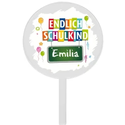 Personalisierter Tortentopper 'Endlich Schulkind' mit Name | Acryl Caketopper zur Einschulung