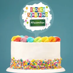 Personalisierter Tortentopper 'Endlich Schulkind' mit Name | Acryl Caketopper zur Einschulung