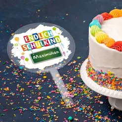 Personalisierter Tortentopper 'Endlich Schulkind' mit Name | Acryl Caketopper zur Einschulung