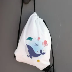 Personalisierter Turnbeutel mit Wal-Motiv | Sportbeutel mit Name für Kita, Schule & Schwimmen