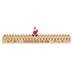 Personalisierter 'Walking Santa' Adventskalender aus Holz mit kleiner Figur | Schneeflocken