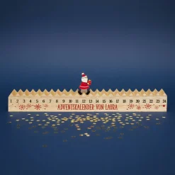 Personalisierter 'Walking Santa' Adventskalender aus Holz mit kleiner Figur | Schneeflocken