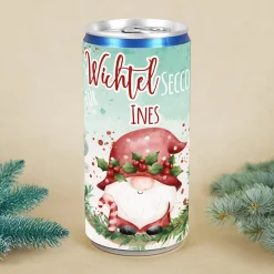 Personalisierter Wichtel Secco in der Dose mit Name | Weihnachtsgeschenk mit Wichtelmotiv