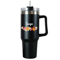 Personalisierter XXL Thermobecher mit Name | Blumenkranz | 1,2 Liter Thermo Cup