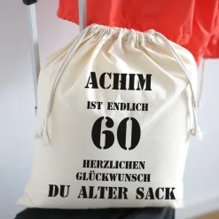 personalisierter Zuziehbeutel zum 60. Geburtstag des alten Sacks