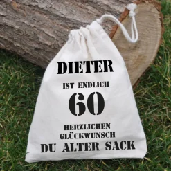 personalisierter Zuziehbeutel zum 60. Geburtstag des alten Sacks