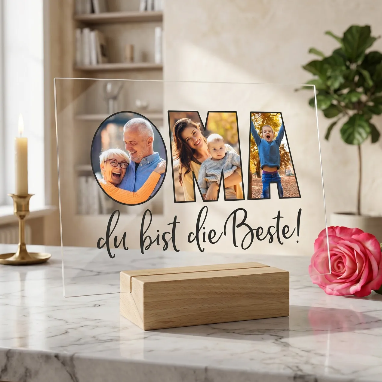 Personalisiertes Acrylbild mit 3 eigenen Fotos | Acrylglas als Geschenk für die beste Oma