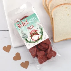 Personalisierte Salami-Pralinen in Herzform mit Name | Herzhafte Wichtel-Wurst zu Weihnachten