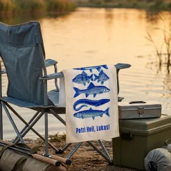 Personalisiertes Angler Handtuch mit Motivauswahl | Geschenk für Fischer | 3 Größen