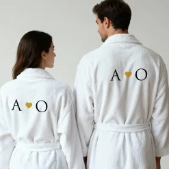 Personalisiertes Bademantel-Set mit Initialen & Herz bestickt | Partnerlook Geschenk für Paare