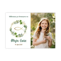 Personalisiertes Banner mit Foto zur Taufe, Kommunion, Konfirmation oder Firmung | Design mit Zweigen