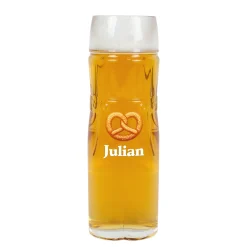 Personalisiertes Bierglas im Design einer Lederhose oder Dirndl mit Name | Brezel Motiv