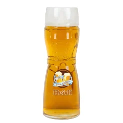 Personalisiertes Bierglas im Design einer Lederhose oder Dirndl mit Name | Oans, zwoa, gsuffa!