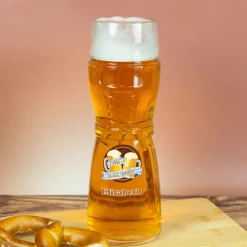 Personalisiertes Bierglas im Design einer Lederhose oder Dirndl mit Name | Oans, zwoa, gsuffa!