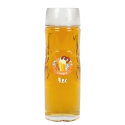 Personalisiertes Bierglas im Design einer Lederhose oder Dirndl mit Name und bayerischem Festmotiv