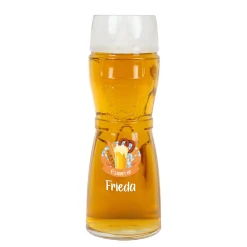 Personalisiertes Bierglas im Design einer Lederhose oder Dirndl mit Name und bayerischem Festmotiv