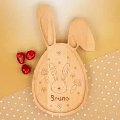 Personalisiertes Brettchen in Hasen-Form für Kinder | Buchenholz | Hasenbrett mit Gravur