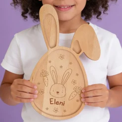 Personalisiertes Brettchen in Hasen-Form für Kinder | Buchenholz | Hasenbrett mit Gravur