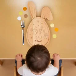 Personalisiertes Brettchen in Hasen-Form für Kinder | Buchenholz | Hasenbrett mit Gravur