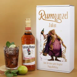 Personalisiertes Captain Morgan - Set in Geschenkbox mit graviertem Longdrinkglas | RUMpunzel