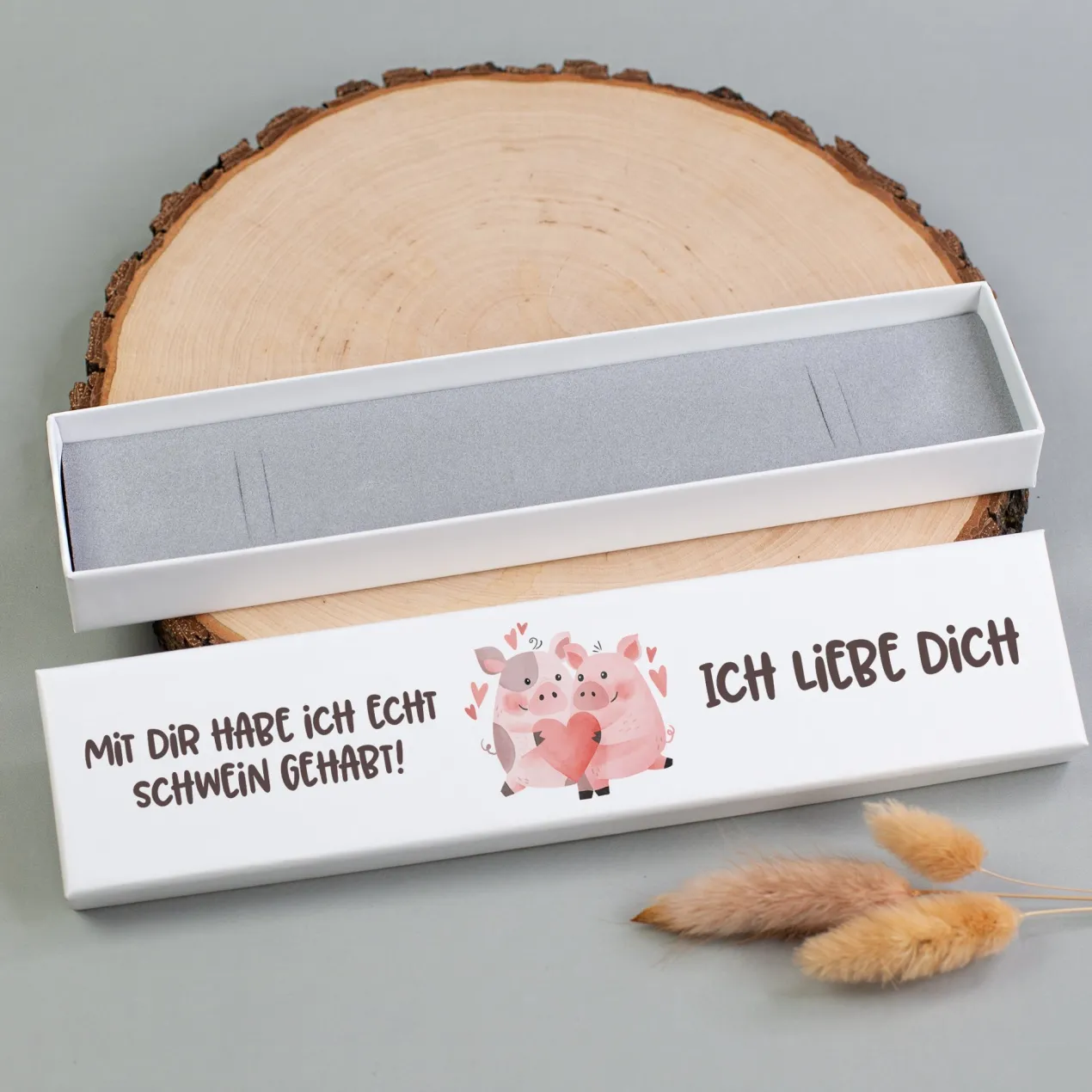 Personalisierte Schmuckverpackung mit Wunschtext 'Schwein gehabt' | Witzige Geschenkbox für Paare
