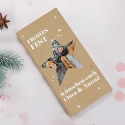 Personalisierte Schokolade mit Foto im Sternmotiv & Text | Weihnachtsgeschenk & Wichtelgeschenk