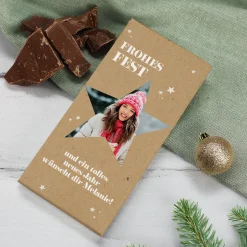 Personalisierte Schokolade mit Foto im Sternmotiv & Text | Weihnachtsgeschenk & Wichtelgeschenk
