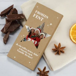 Personalisierte Schokolade mit Foto im Sternmotiv & Text | Weihnachtsgeschenk & Wichtelgeschenk