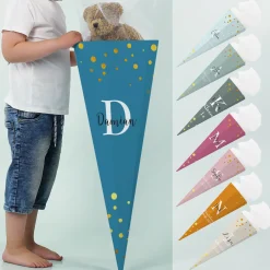 Personalisierte Schultüte für Mädchen und Jungen mit Initiale, Name & Wunschtext | Farbauswahl