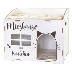 Personalisiertes clipfritz Katzenhaus 'Miezhaus' aus Holz mit Name | Geschenk für Katzen