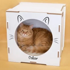 Personalisiertes clipfritz Katzenhaus aus Holz mit Name | 2 Farben | Geschenk für Katzen