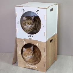 Personalisiertes clipfritz Katzenhaus aus Holz mit Name | 2 Farben | Geschenk für Katzen